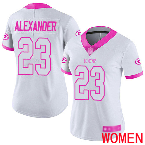 Green Bay Packers Limited White Pink Women #23 Alexander Jaire Jersey Nike NFL Rush Fashion